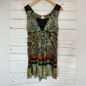 SALE Boho Med Dress abstract print Flowy comfortable autumn hippie